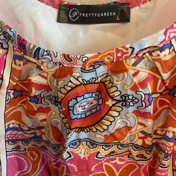 Pretty Garden Dress size L summer pink floral design dress - Picture 10 of 16